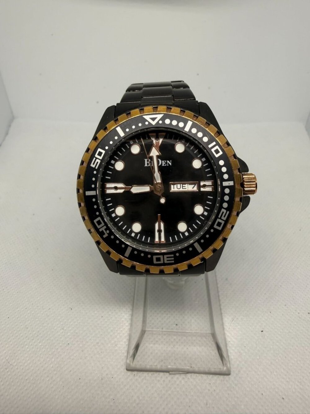 Biden BD014 Men's Chronograph Watch Black Stainless Steel Black & Gold Bezel